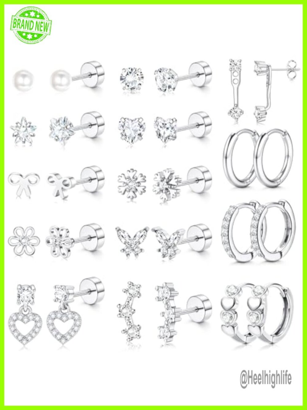 Hypoallergenic Surgical Steel Flat Back Stud & Hoop Earring Set